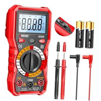  Multimeter with Backlit LCD,Ohm Volt Amp SZ302 Red(Backlit Screen with NCV)