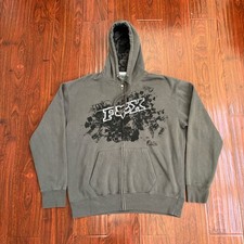 Sudadera con Capucha Y2K Fox Racing De Colección Talla 2XL Gris Cremallera Completa Motocross Grunge Surf