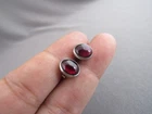 VINTAGE STERLING OVAL CABOCHON CHUNKY PURPLE GARNET STUD PIERCED EARRINGS