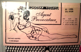 Vtg NIP Agent Provocateur Follies Black Fishnet Stockings Size B Lycra Nylon HTF