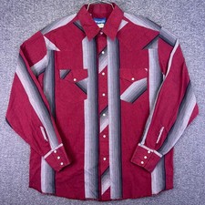 Wrangler Western Shirt Mens XL Red Striped Pearl Snap Cowboy Long Sleeve rodeo
