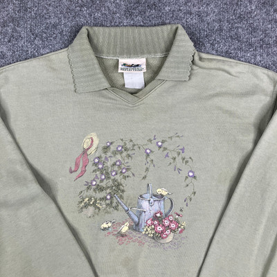Northern Reflections Sweatshirt Womens XL Green Collared Floral Graphic Casual