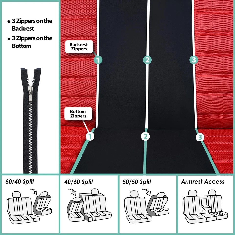 FH Group универсальные сетчатые чехлы на 8-местные автомобильные сиденья 3D для внедорожников фургонов грузовиков - 3 ряда - Изображение 4 из 4