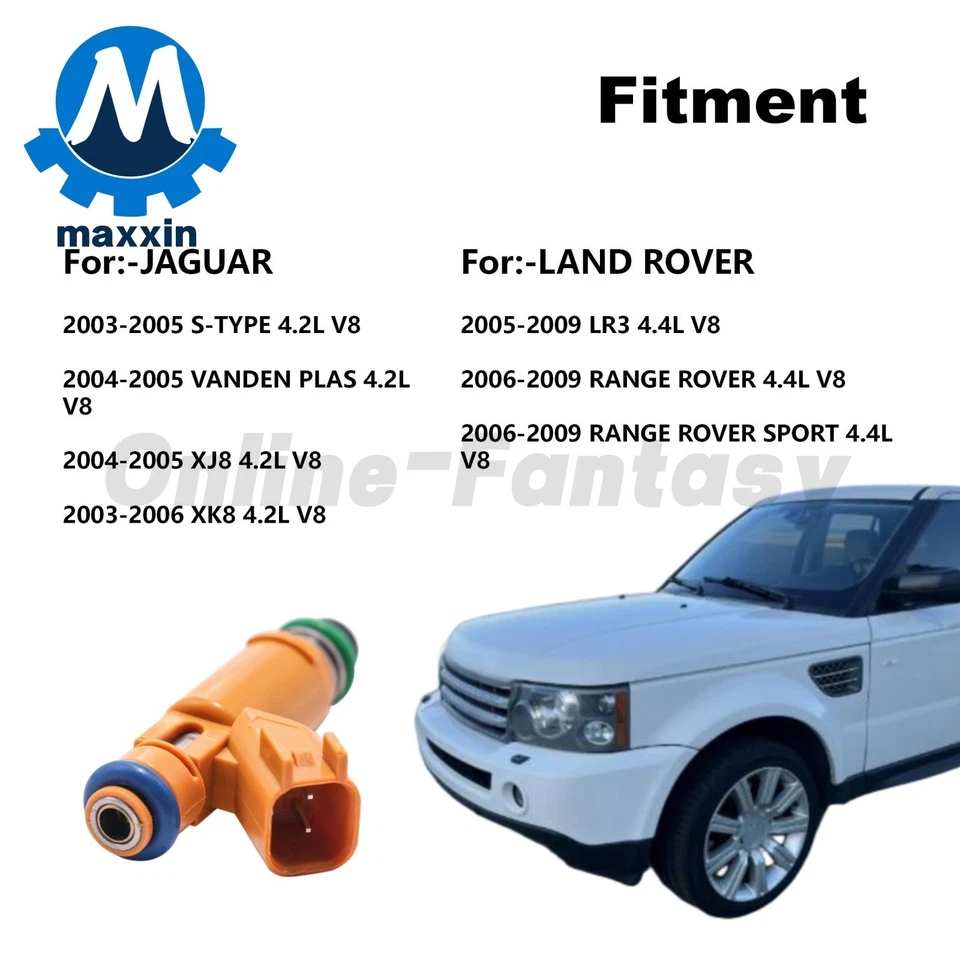 8x Fuel Injectors For 03-09 LR3 Range Rover Jaguar S-Type XK8 XJ8 2W93-AA - Image 2 of 4