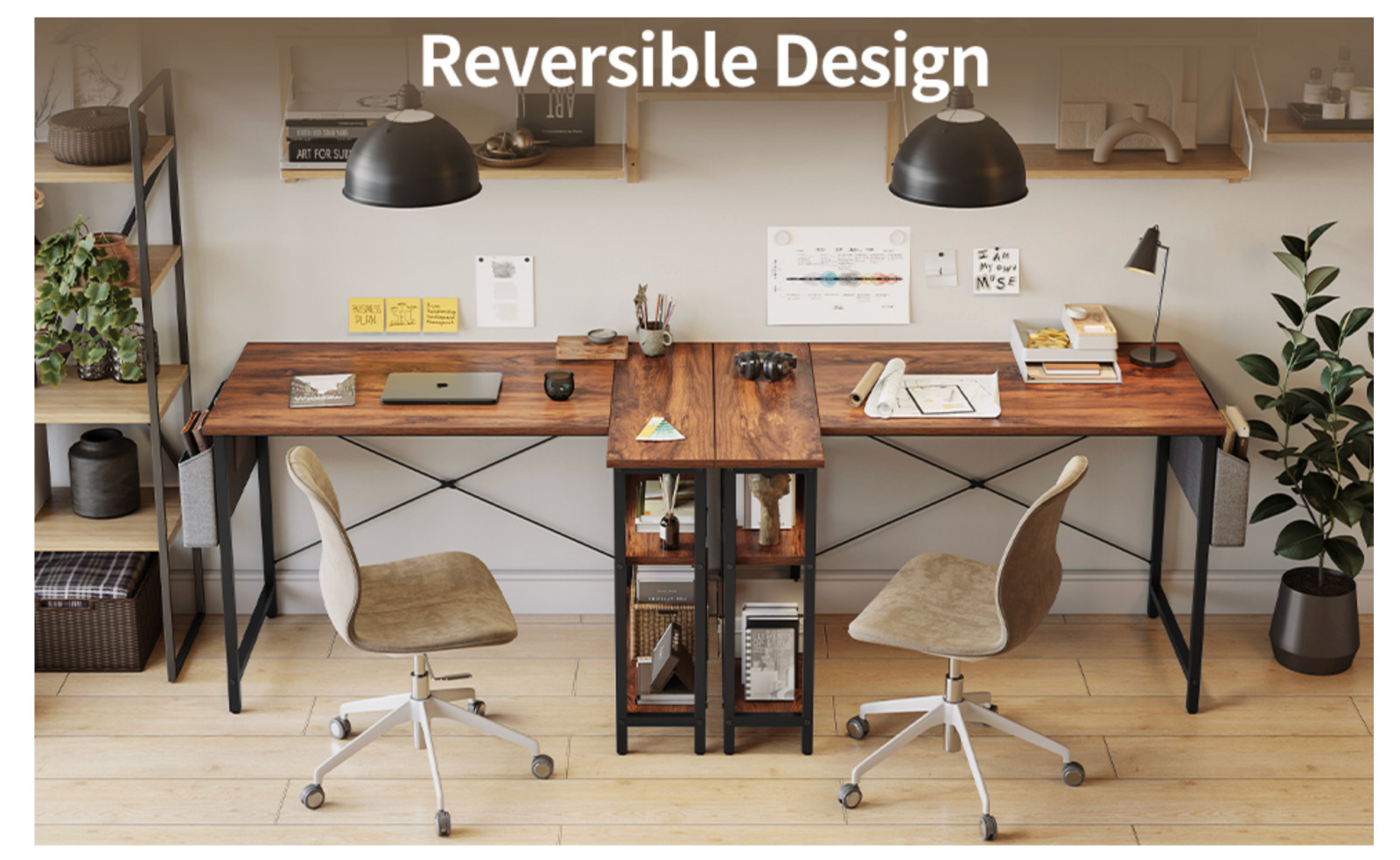 CubiCubi 47" L Shaped Corner Desk w/ Storage Shelves Home Office Rustic Brown