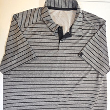 Oakley Polo Shirt Mens M Medium Black/Gray Striped Short Sleeve 1/4 Button Golf