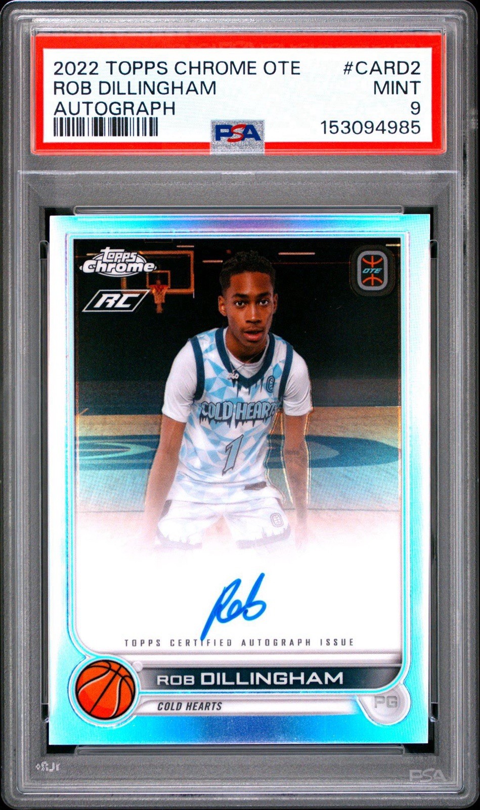 2022 Topps Chrome OTE #CARD2 Rob Dillingham RC Rookie Refractor Auto PSA 9 MINT