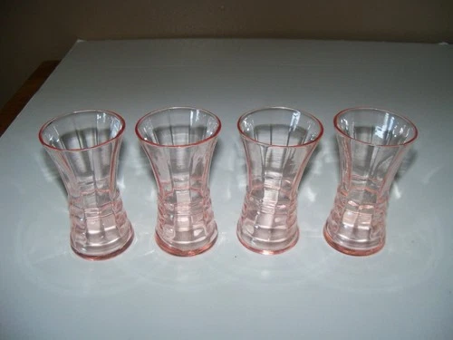 Vintage Pink Depression-Optic Glass Cordials Set of 4