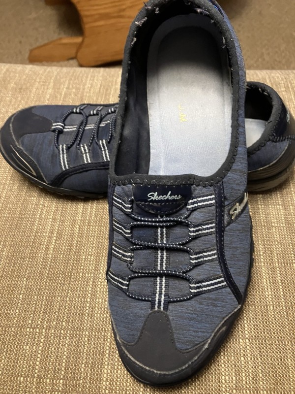 Skechers Shoes Womens Size 8 Breathe Easy Roll With Me Soft Toe Work Navy Mesh