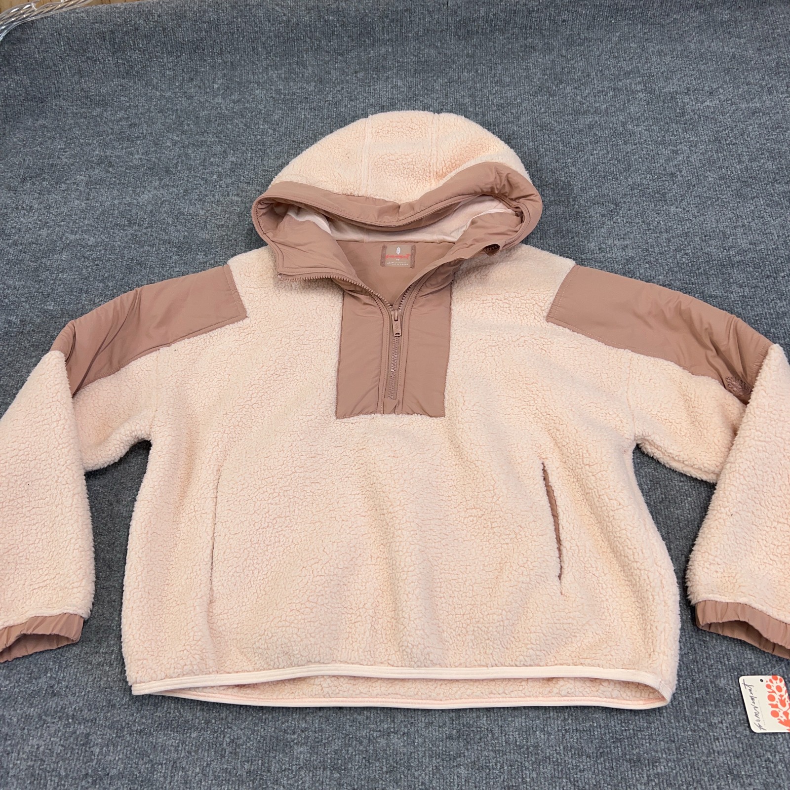 Free People FP Movement Jacket Women XS Vanilla Chai Lead The Pack Fleece Hooded