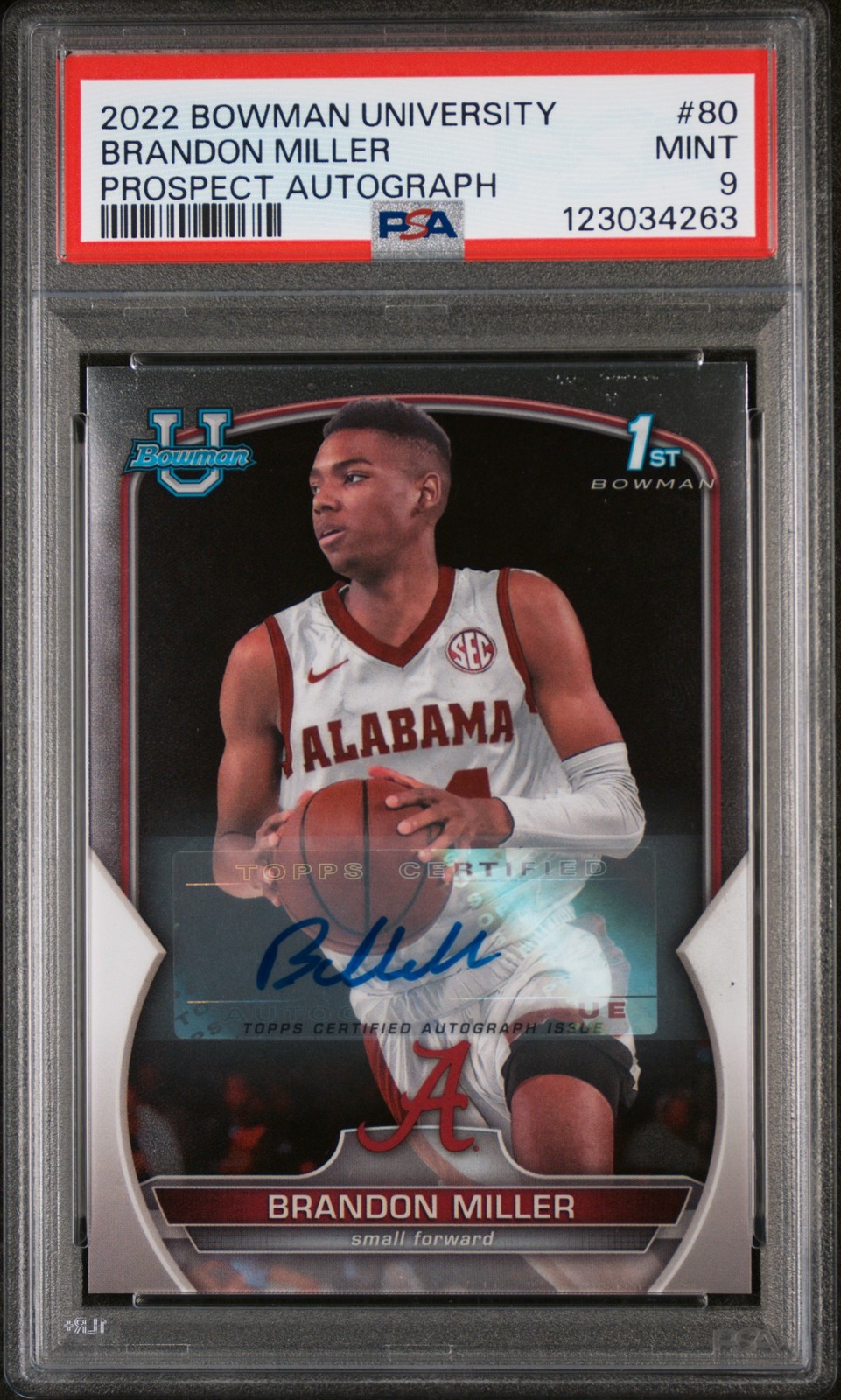 2022 Bowman University Prospect Auto Brandon Miller #80 PSA 9