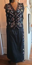 Vtg Ruff Hewn Aztec Embroidered Women s Vest Skirt 2 Pc Western Cowgirl Boho L