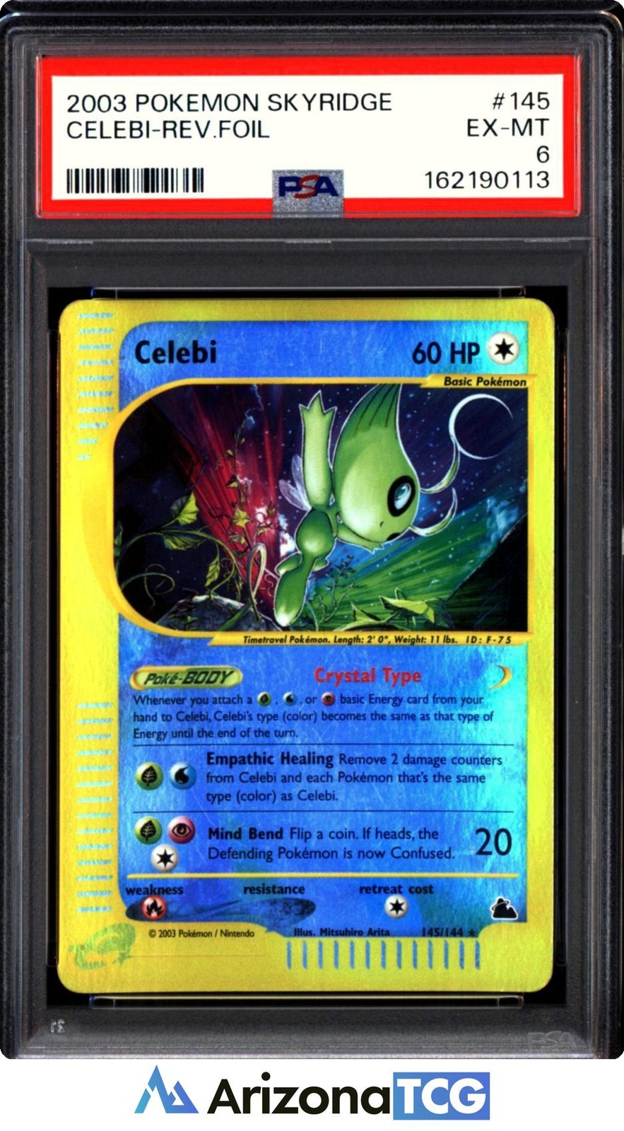 Pokemon 2003 Celebi 145/144 Crystal Type Reverse Foil Secret Rare Skyridge PSA 6