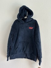 Levi's Kids Pullover Sweatshirt Boys Size M Blue Hooded Fleece Soft Fuzzy Hoodie