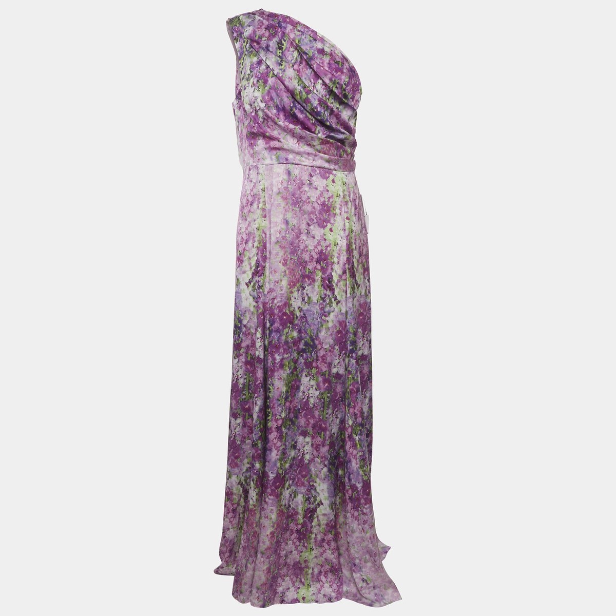 badgley mischka purple floral dress Badgley Mischka One-Shoulder Floral-Print Crepon Maxi Dress - Lilac - 75% Off