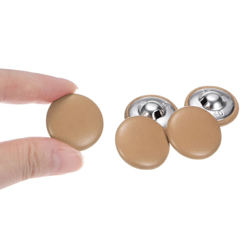 15pcs Leather Covered Button 25mm Metal Round Sewing Buttons Khaki - Image 4 of 4