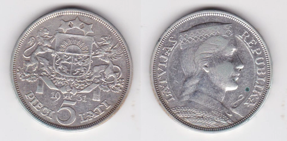 5 Lati Silber Münze Lettland 1931 Wappen (136774) - Bild 1 von 1