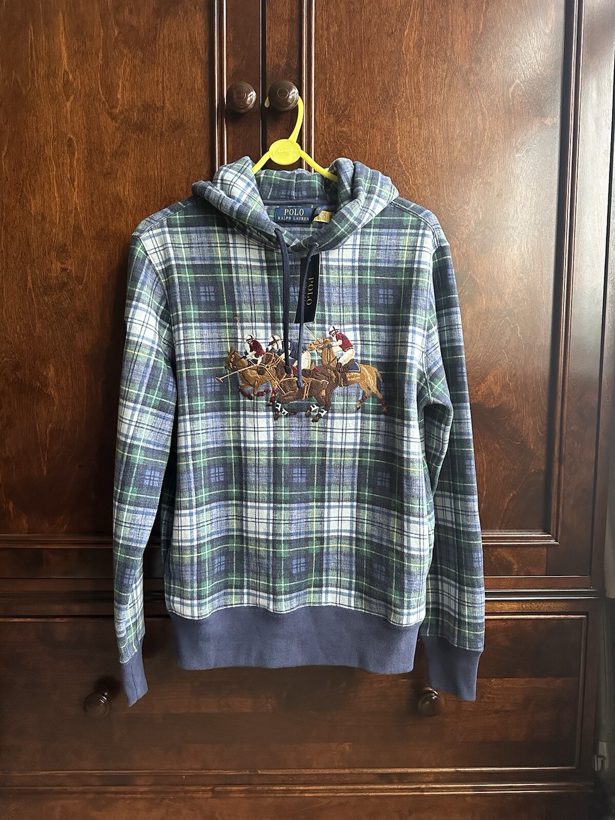 Polo Ralph Lauren Triple Pony Logo Madras Tartan Plaid Check Felpa con Cappuccio Taglia XS NUOVA CON ETICHETTE