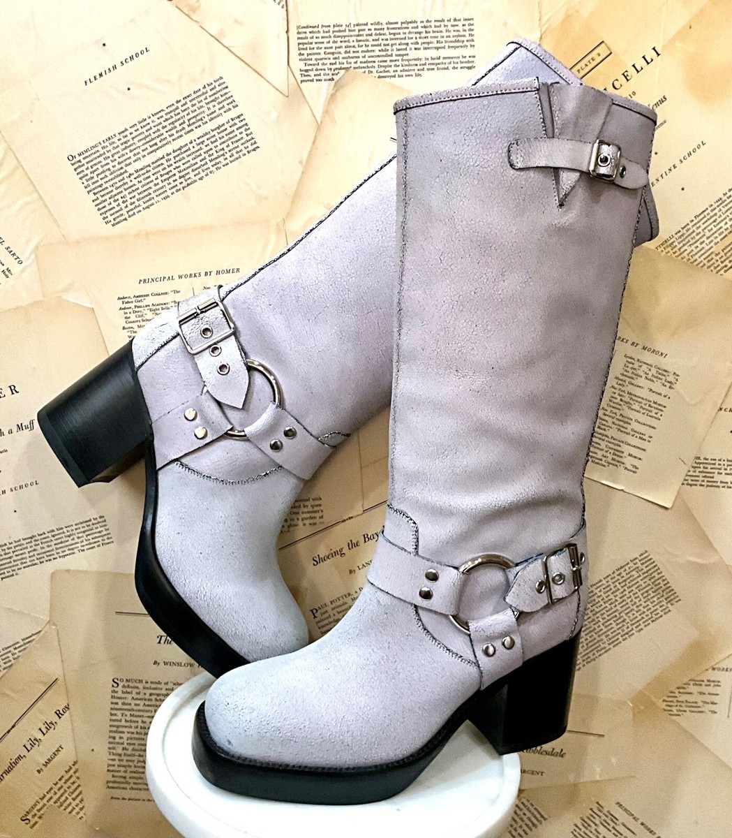 Anthropologie Jeffrey Campbell Tall Boots Harness Crackle Gray