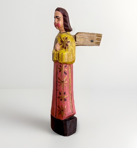 Folk Art Santos Hand Painted Carved Wooden Religious Art Angel Guatemala 15" - Picture 7 of 24