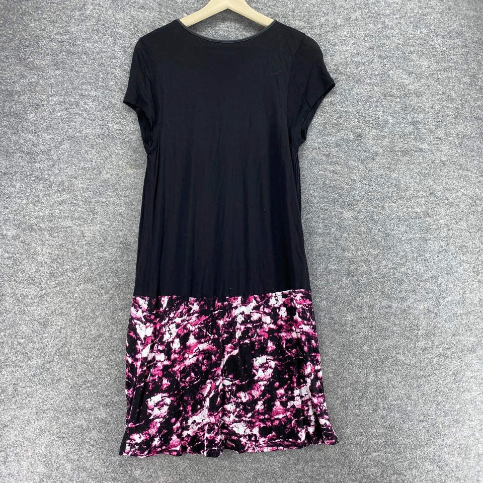 Kensie Dress Women L Large Black Geometric Shift Midi Round Neck Short Sleeve - Image 2 of 4