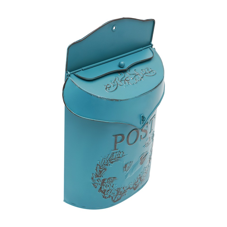 Blue Wall Mount Mailbox Iron Box Post Office Box External Letter Mail