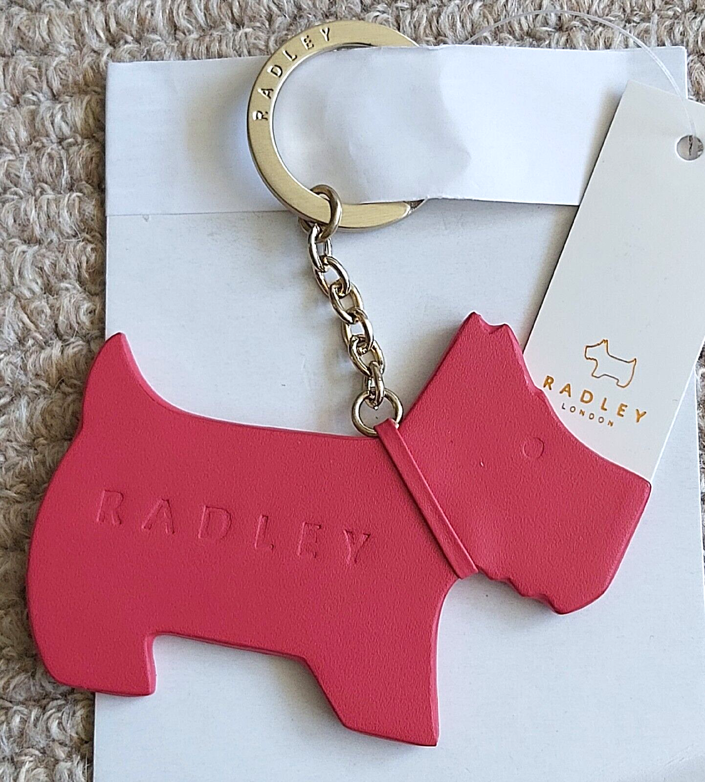 Genuine RADLEY Dark Pink Leather Jumping DOG KEYRING & FOB New Rad2