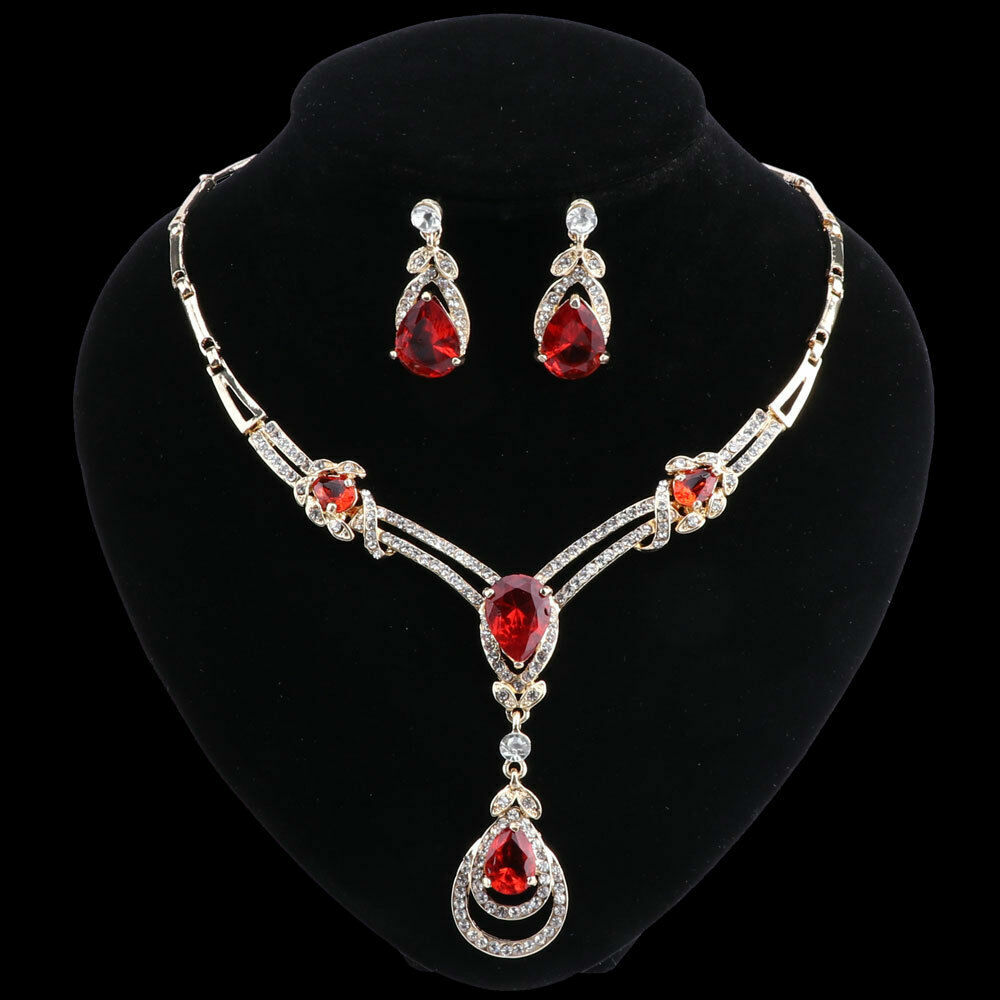 Collar de cristal de circón gota de agua pendientes boda novia fiesta juegos de joyería
