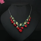 Fashion Women Girl Red Enamel Resin Cherry Pendant Chain Lady Retro Necklace