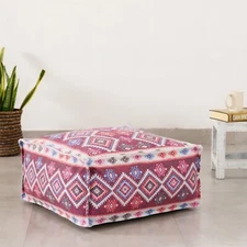 Vintage Kilim Ottoman Pouf Cover 22" Cotton Footstool Case Handmade Pouf Case