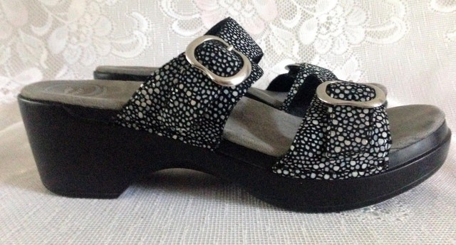 Dansko Sophie Black Shagreen Dots Buckle Strap Sandals Slides Women's 40 /9.5-10 | eBay