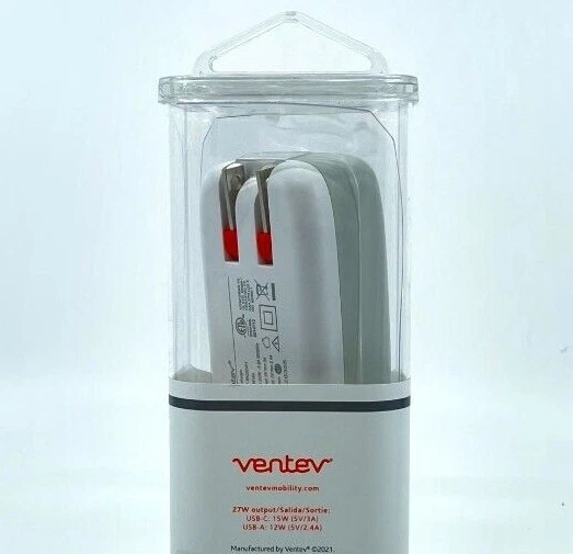 Ventev - Wall Charger 2 Port 27W USB-C (15W) & USB-A (12W) Fast Charge - Image 2 of 2