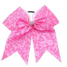 7 Inch Breast Cancer Awareness Cheer Leading Bow Large Hair Bow with Elastic ...