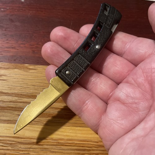 Rare Vintage Buck 425 Minibuck Knife w/ Gold Finish serrated USA - Picture 2 of 7