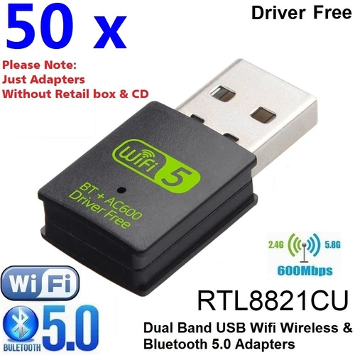 LOT 50 x 600Mbps Mini USB WiFi Wireless + Bluetooth 5.0 Adapters WIFI+BT 2.4G 5G