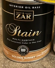 NOS 1-Quart ZAR Interior Wood Stain Golden Sunset 127 Oil Based Wipe On DENTED