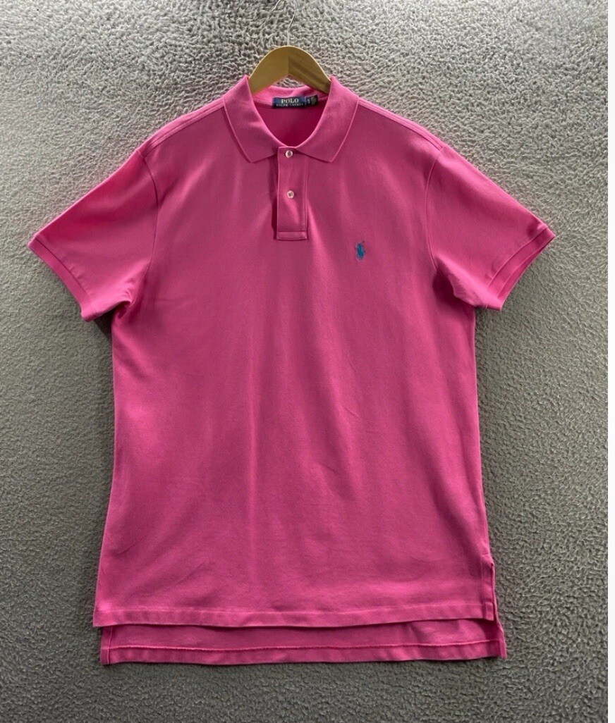 Polo Ralph Lauren Camicia Adulto Grande Rosa Cotone Golf Pony Logo Uomo