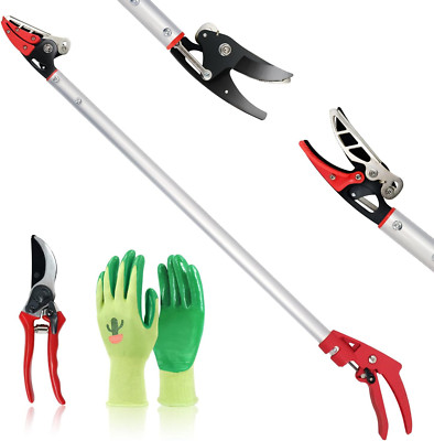 Cut and Hold Pruner Set, Lightweight 32-Inch Long Reach Pruner One-Handed 
