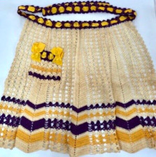 Rare Antique Crocheted Beige And Lavender Apron