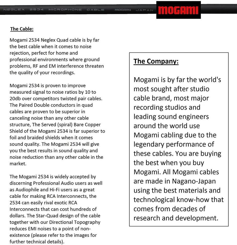 3ft - Mogami 2534 Quad Stereo Pair (L, R) audio cables| Neutrik Gold RCA RCA - Image 2 of 3