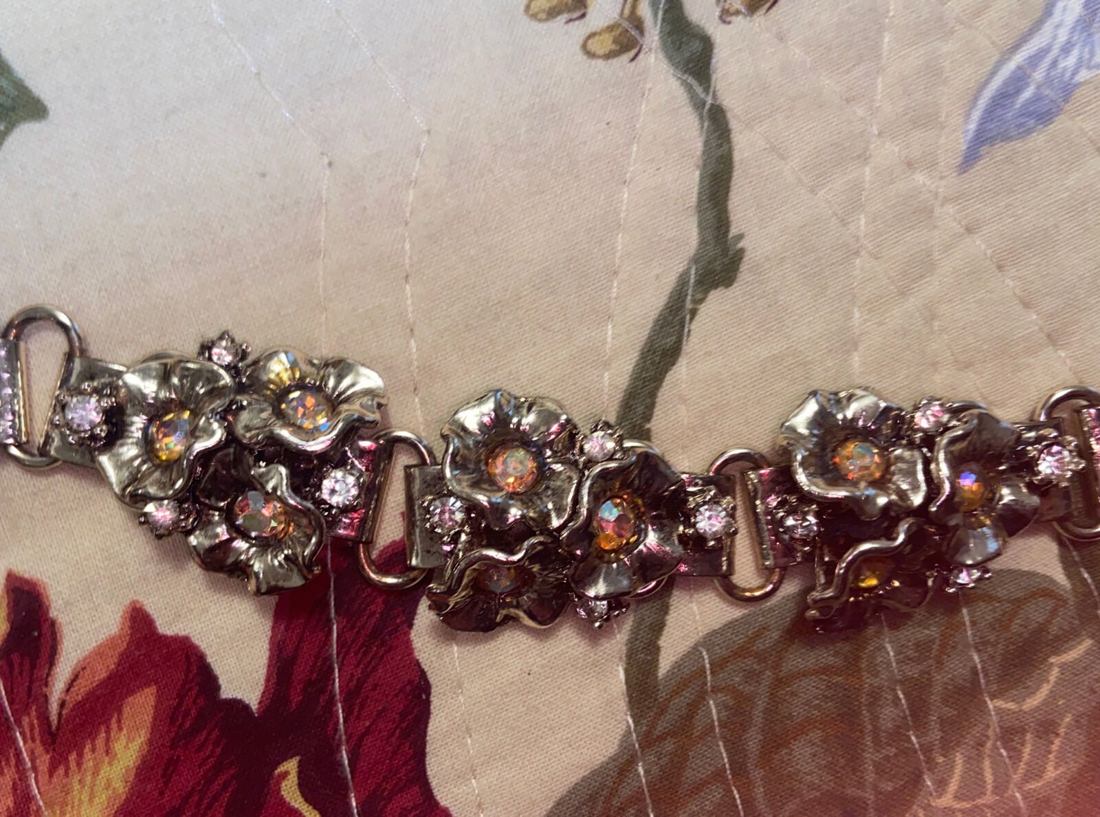 Vintage Silver Tone Rhinestone Flower Link Bracel… - image 7