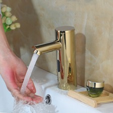 Gold Touchless Bathroom Basin Sink Automatic Sensor Mixer Faucet Single Hole Tap