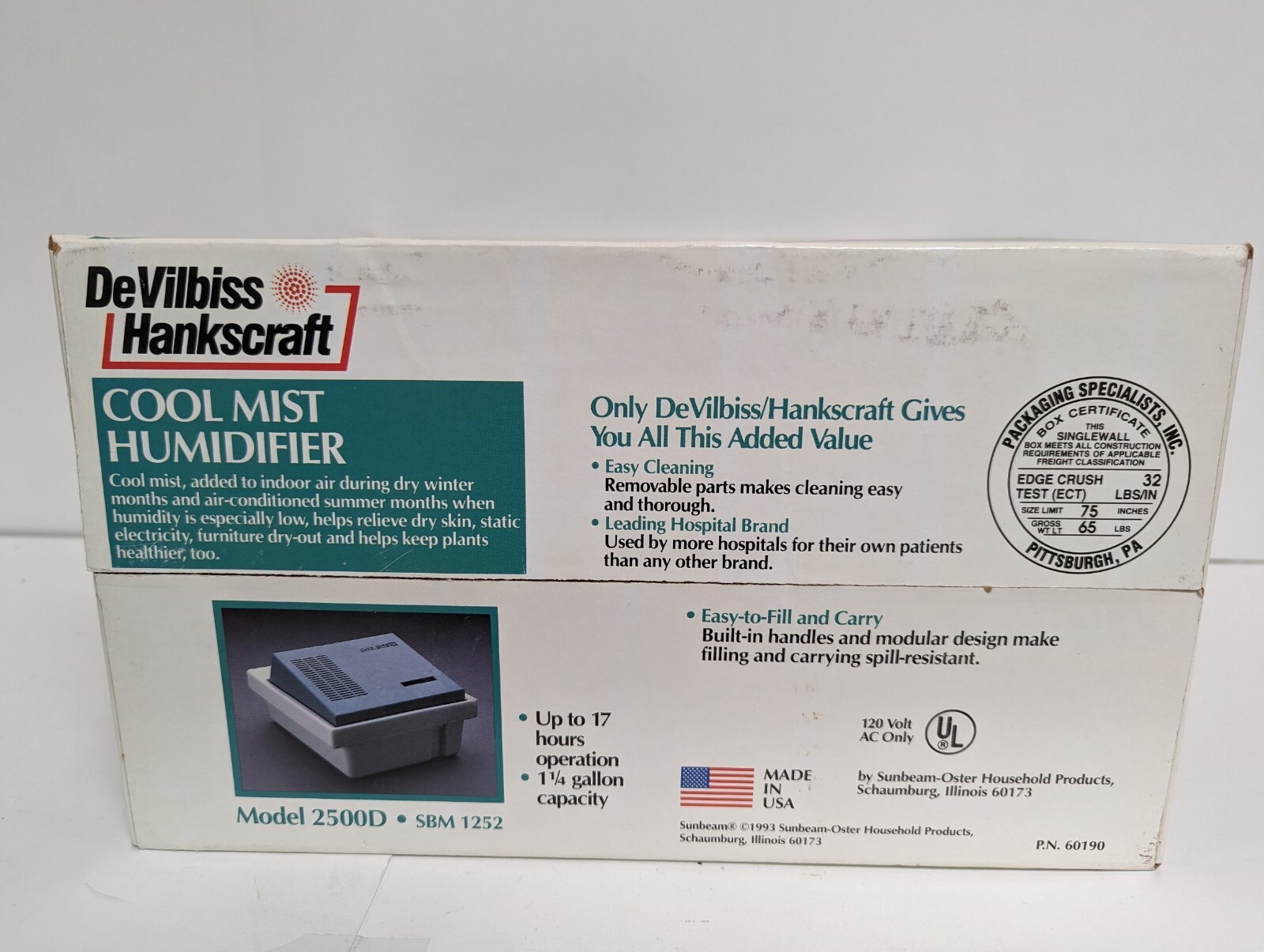 Vintage DeVilbiss Cool Mist Humidifier Vaporizer 2500 2500D 1 .25  Gallon (NEW?)