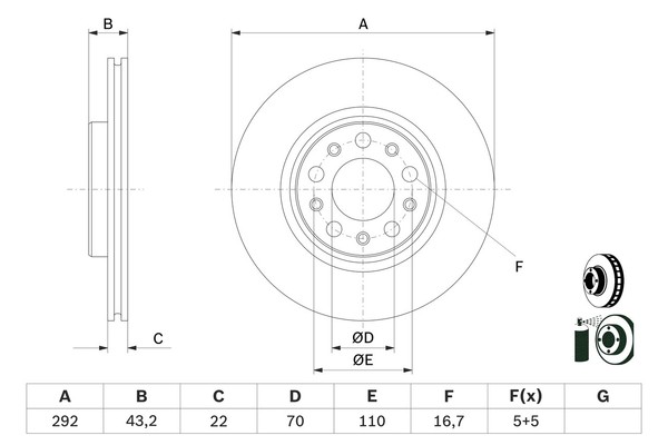 Bosch 2X Bremsscheibe Ø292 Mm BelüFtet Beschichtet FüR Alfa Romeo Stelvio 949_-image