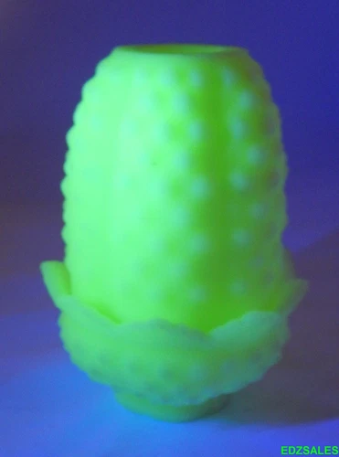 Fenton Glass Vintage Hobnail Uranium/Custard Glass Fairy Lamp Candle Holder