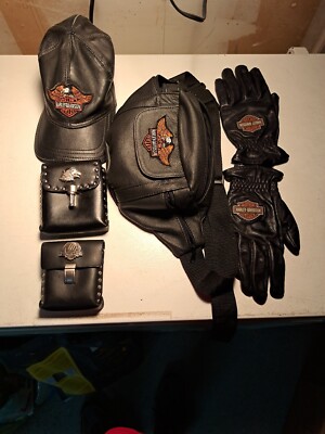 Lot Of Harley Davidson Leather Items: Fanny Pack, Belt Pouches