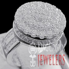 Ladies 10K White Gold Over Silver Simu Diamond 3D Lollipop Round Pinky Ring Band