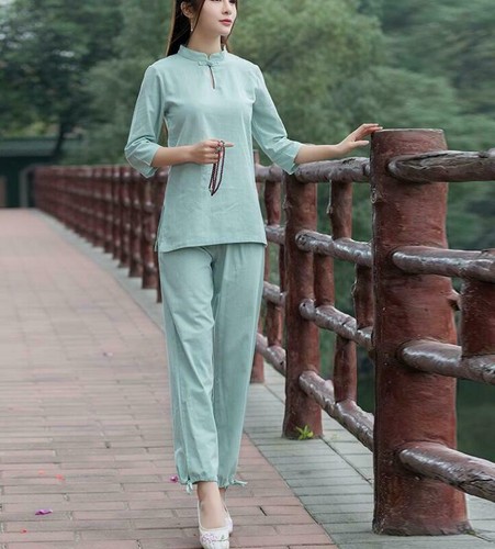 Mujeres Artes Marciales Chinas Kung Fu Traje Wushu Tai Chi Yoga Conjunto Uniforme Pantalón y torso - Imagen 15 de 16