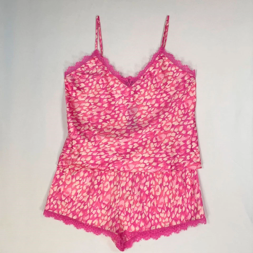 INC Lace-Trim Cami & Shorts Pajama Set Womens X-Large Satin Pink Animal Print - Image 3 of 4