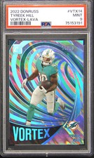🌟 2022 Donruss Vortex Tyreek Hill Lava #VTX14 DOUBLE JERSEY NUMBER #10/10 PSA 9